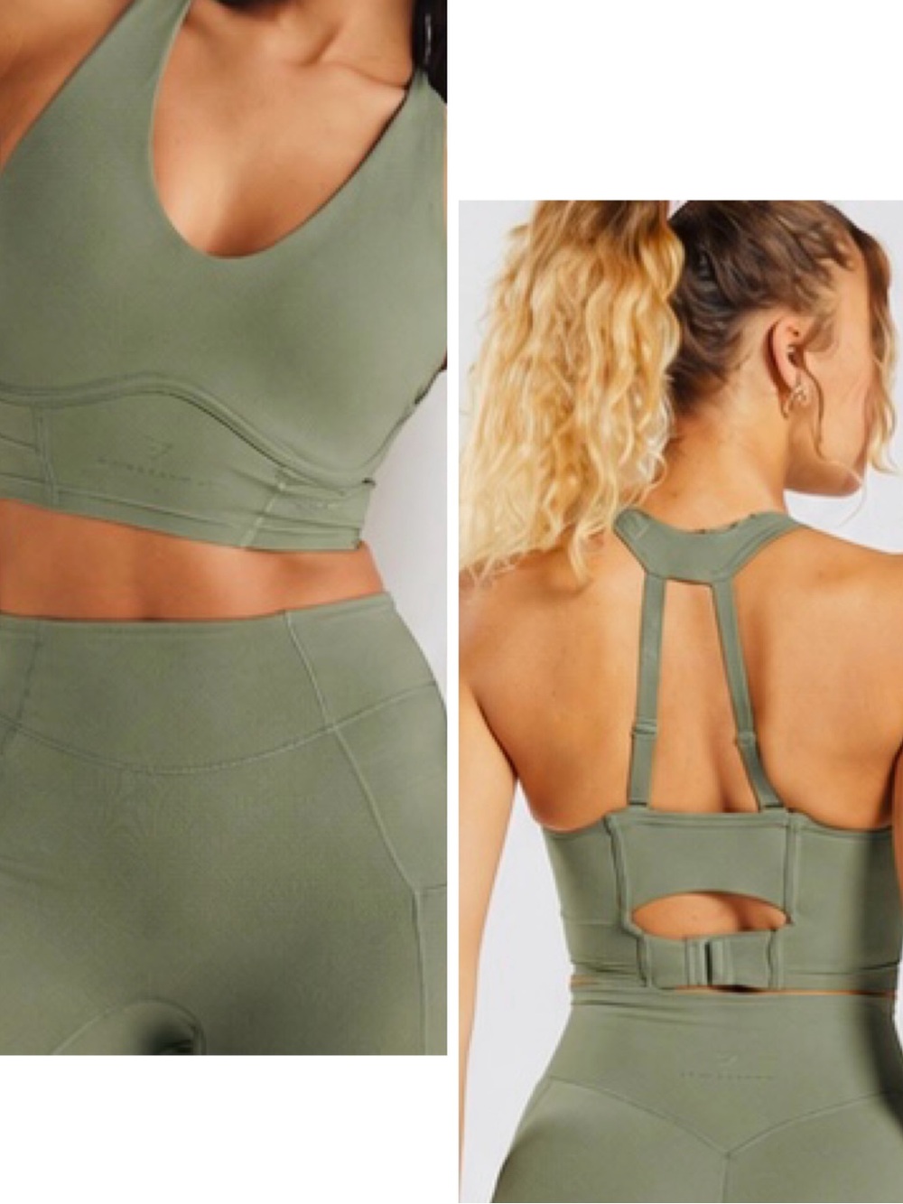 WHITNEY SIMMONS + GYMSHARK Longline Olive Green Racerback Sports Bra - Padded